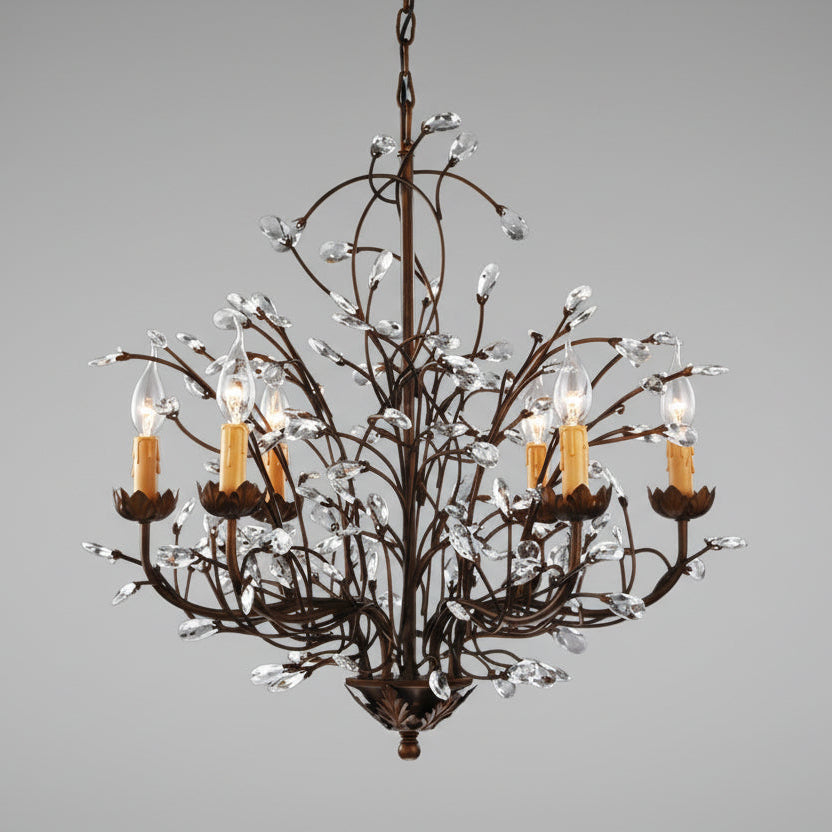 Antique Bronze 6-light Crystal and Iron Chandelier