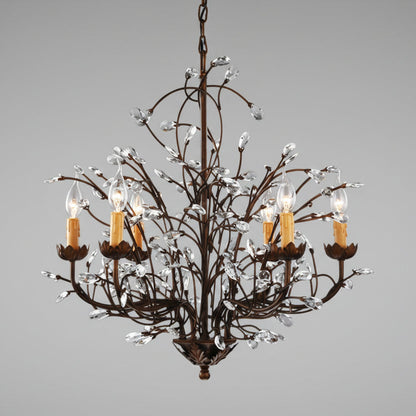 Antique Bronze 6-light Crystal and Iron Chandelier
