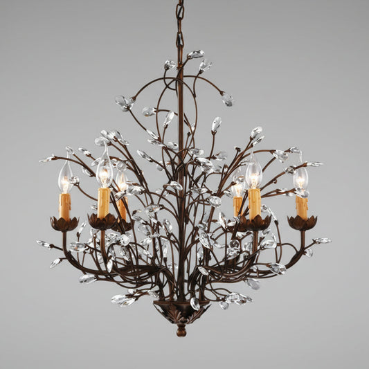 Antique Bronze 6-light Crystal and Iron Chandelier
