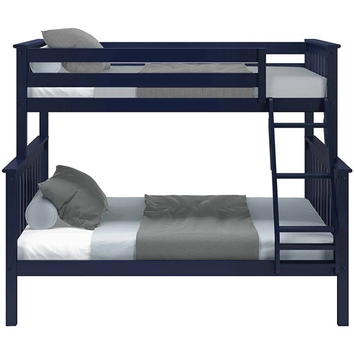 Twin over Full size Solid Wood Bunk Bed in Dark Navy Blue Finish