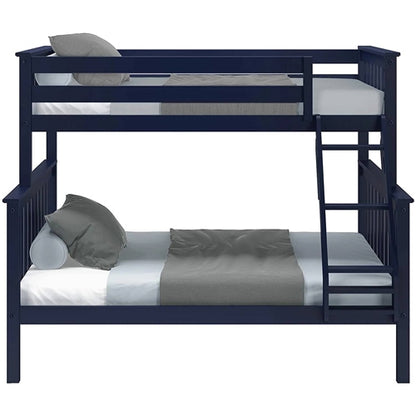 Twin over Full size Solid Wood Bunk Bed in Dark Navy Blue Finish