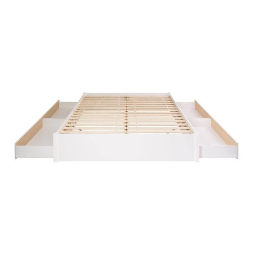 King Size 4 Drawer Storage White Wooden 4 Post Platform Bed Frame