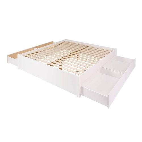 King Size 4 Drawer Storage White Wooden 4 Post Platform Bed Frame