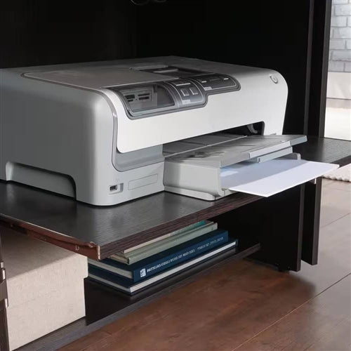 Armoire with Drop Leaf Computer Desk Craft Table in Dark Brown Wood Finish